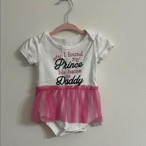 White Baby Bodysuit with Pink Tulle Skirt & 'Prince Daddy' Script